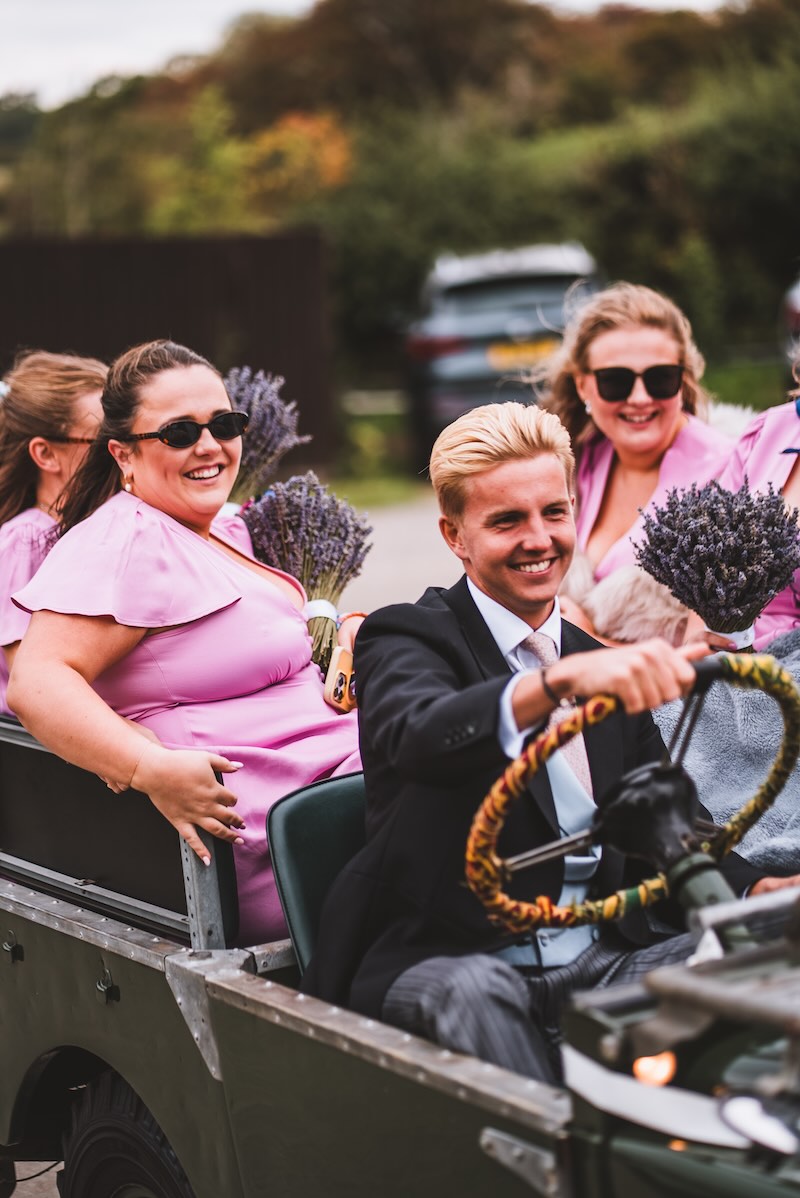 Bridal party arriving in series 1 Landrover
