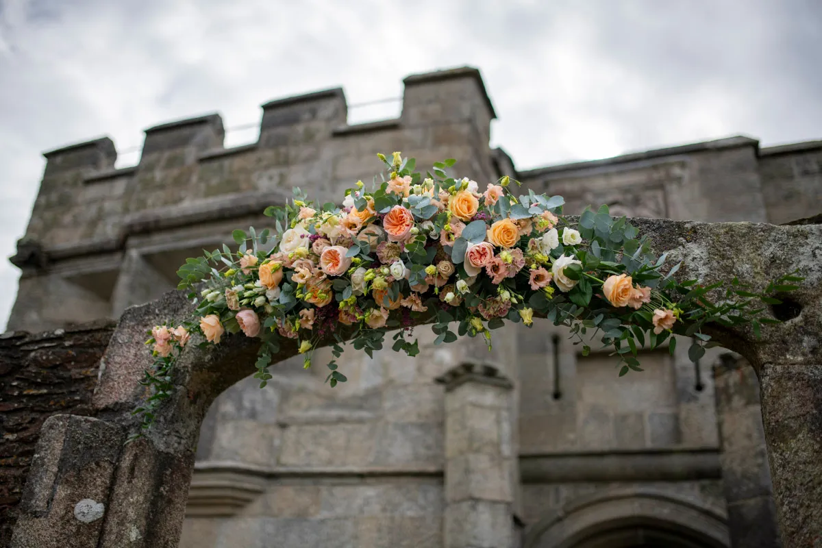 Wedding flowers adorn the castle Wedding flowers adorn the castle